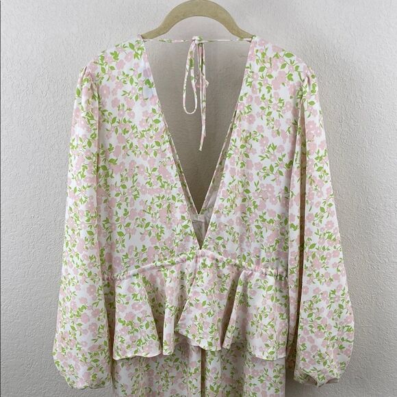 TOPSHOP Floral Plunging V-Neck Long Sleeve Maxi Dress size 4 - Picture 7 of 12